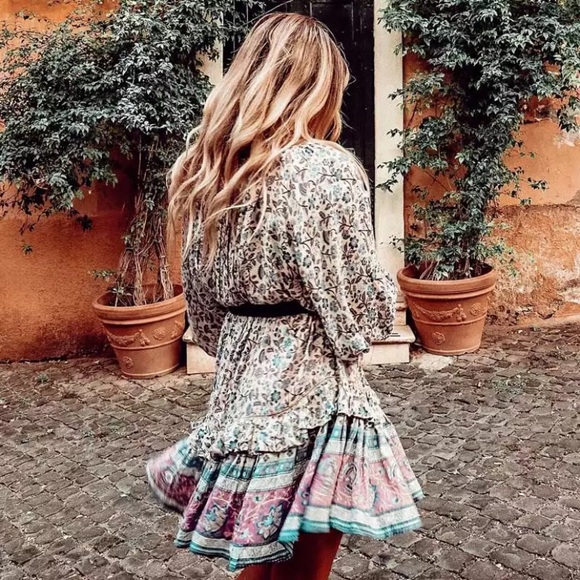 SOLD OUT Purple & Teal Gypsy Boho Festival Floral Dress - Picture 7 of 9